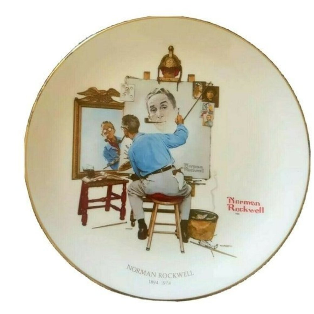 Norman Rockwell Triple Self Portrait Plate Saturday Eve Post Gorman 1894-1978